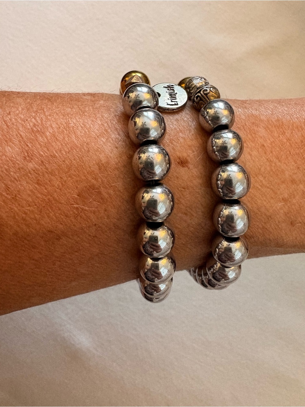 Erimish Metallic Gold and Silver Beaded Stretch Bracelet Set - Picture 5 of 7